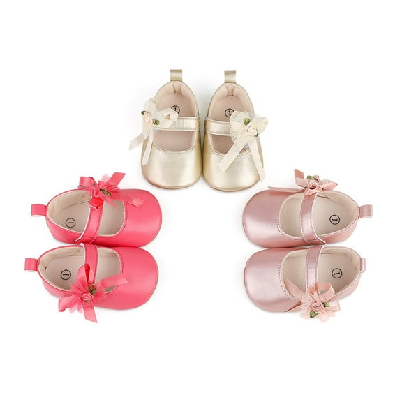 Yoyauz Baby Girl Mary Jane Shoes Anti Slip Rubber Sole Ballet Slippers Princess Dress Wedding Shoes Newborn Kids Shoes Toddler Shoes(0-12 Month)