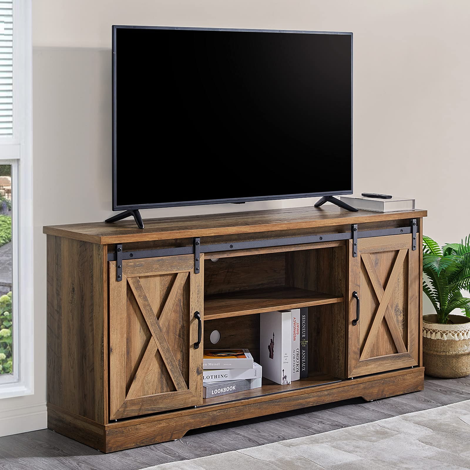 Amerlife TV Stand Sliding Barn Door Farmhouse Wood Uruguay Ubuy