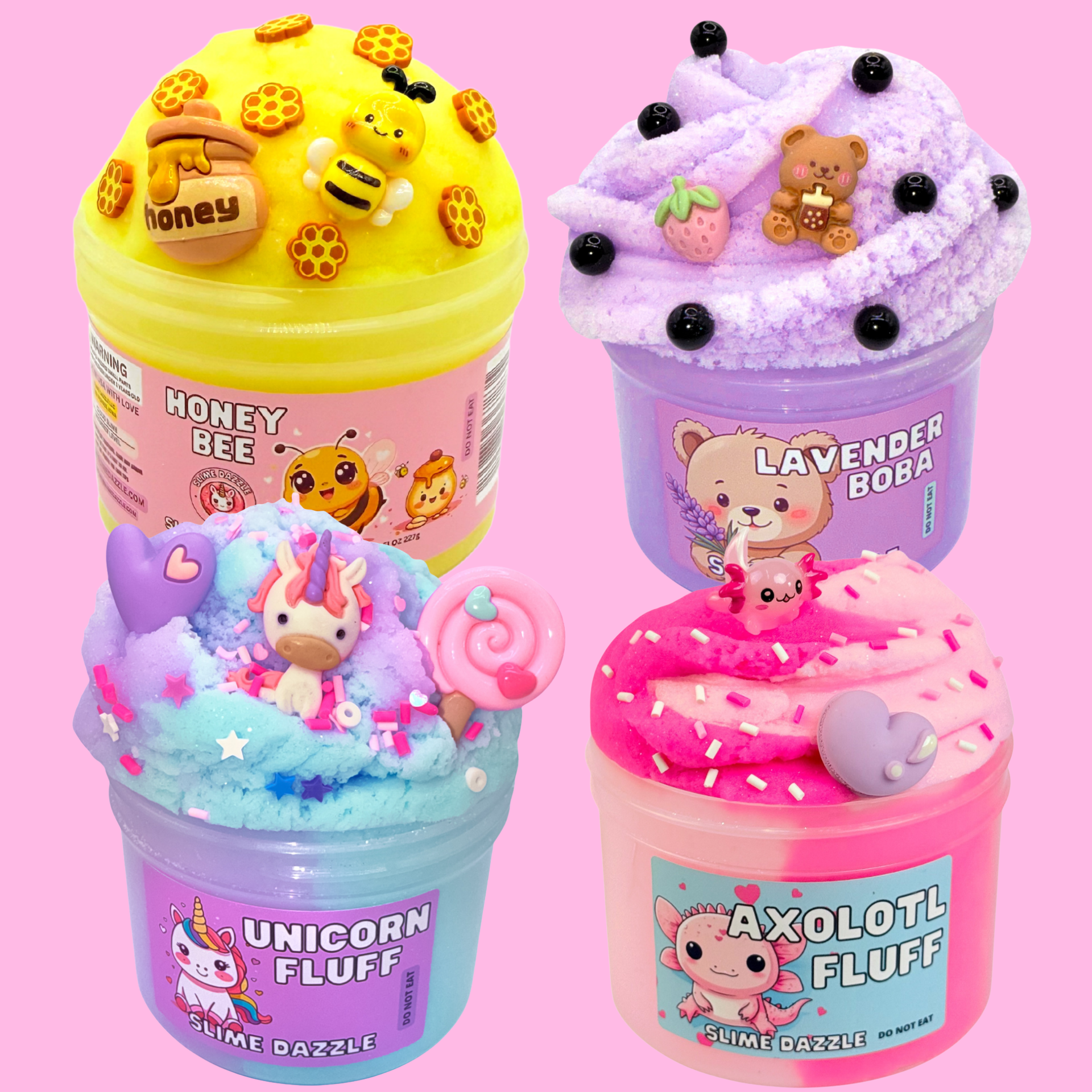Slime Beginner Bundle 4 Pack – 8 Fl Oz Each Cloud Slime Kit, Non-Sticky, Soft & Fluffy Scented Slime Set for Kids & Adults – Honey Bee, Unicorn Fluff, Lavender Boba & Axolotl Fluff – Made in USA