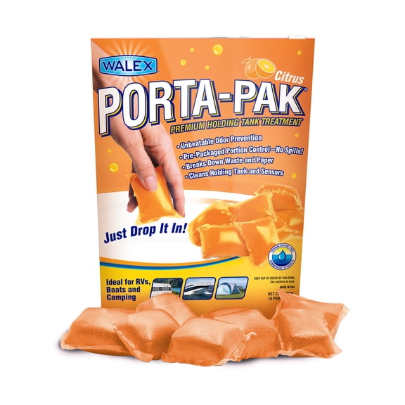 Walex Porta-Pak Premium RV Toilet Treatment Drop-Ins, Treats Black Holding Tank, 10-Pack, Citrus