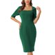 thumbnail image 1 of Vestido de tubo para mujer Inspire Chic con cuello cuadrado, cierre de cremallera, mangas cortas, vestido midi lápiz para el trabajo, color verde oscuro, 1 of 5