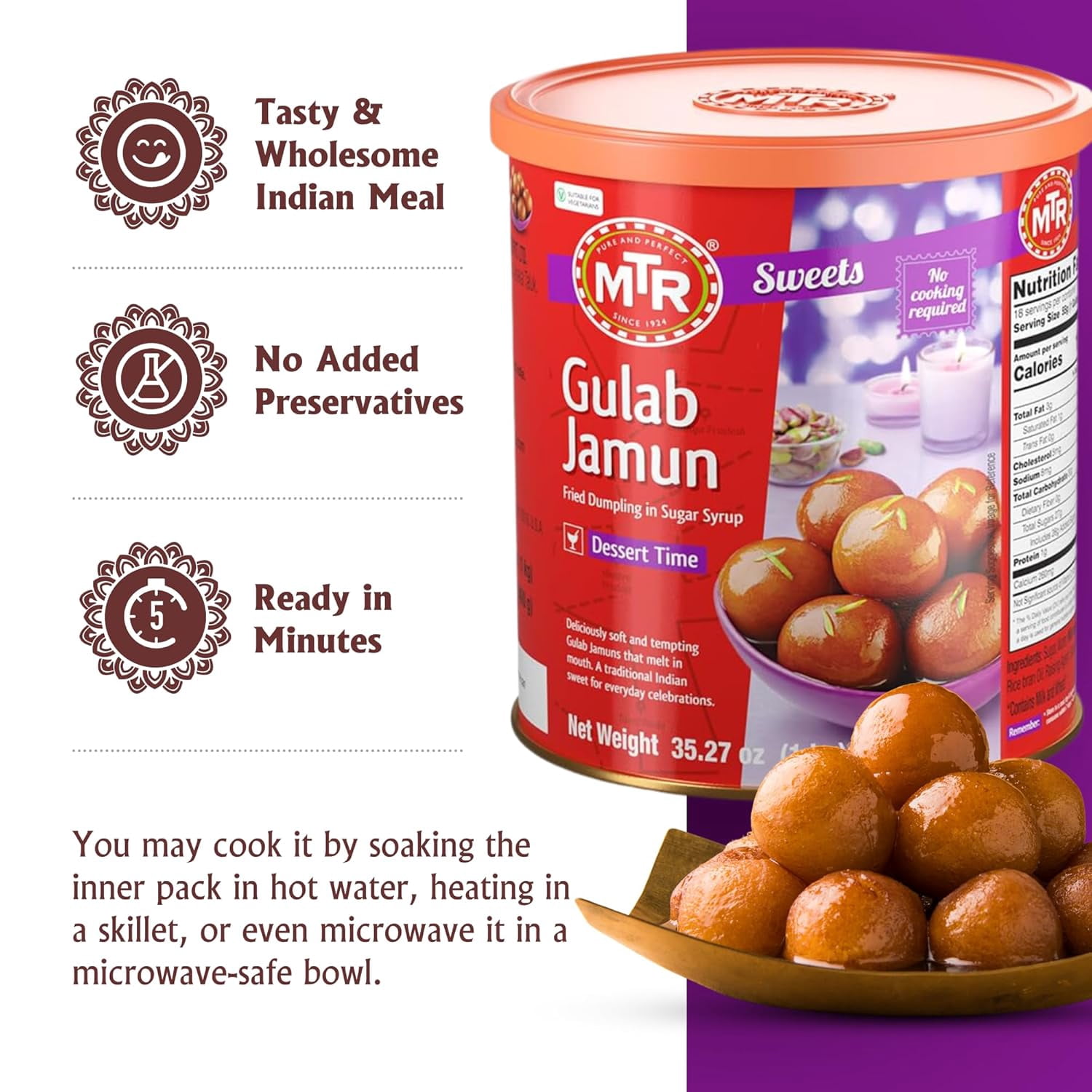 (12 pack) MTR Gulab Jamun – Traditional Indian Sweet – Soft & Melt-in-the-Mouth Texture – Easy to Prepare at Home – No Preservatives – 35.27 oz (Pack of 1)