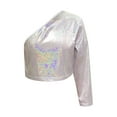 thumbnail image 4 of Diufon Girls Sparkly Tops Trendy Single Shoulder Plaid Sequins Party Crop Tops Performance Dance Shirt for Teen, 4 of 4