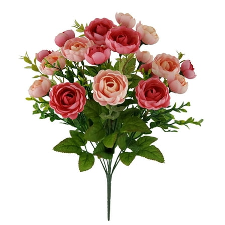 Mainstays Indoor 17 in Artificial Polyester Mini Ranunculus Bush, Pink Color.