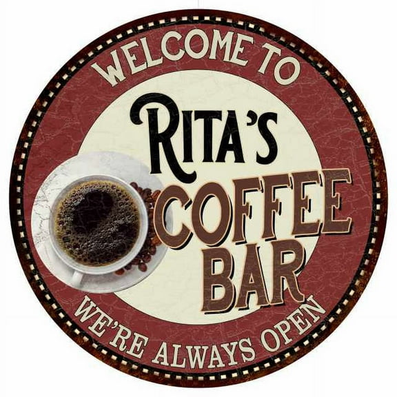 Rita's Coffee Bar Round Metal Sign Kitchen Room Wall Decor 100140041106