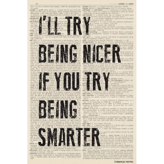 I'll Try Being Nicer If You Try Being Smarter (dictionary background) Poster