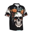 thumbnail image 2 of Daiia Flower Horn Skull Hawaiian Shirt for Men Gentle Cotton Regular Short Sleeve Casual-3X-Large, 2 of 9