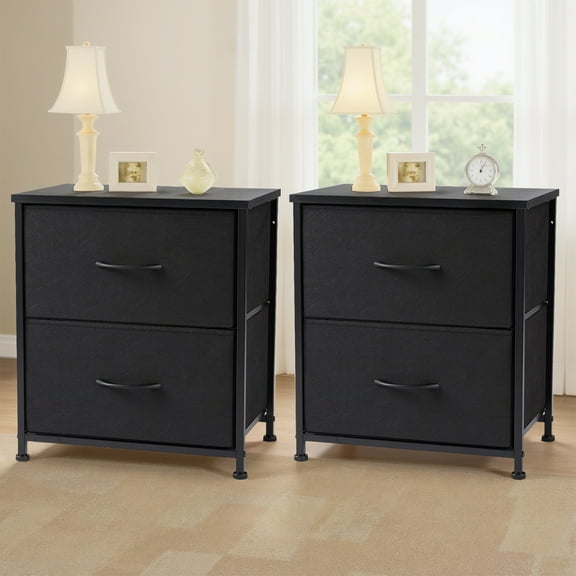 Bigleap Nightstand Set 2, 2 Drawer Dresser for Bedroom, Bedside Furniture, End Table for Bedroom, Closet, Entryway, Black