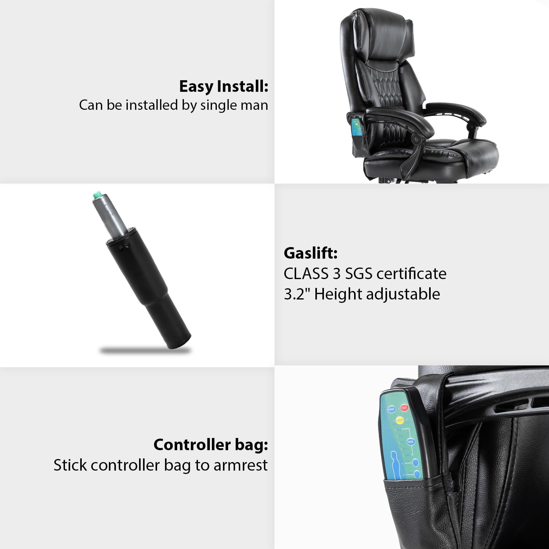 HESL Office Chair With Massage And Heated Lumber Spport, Big and Tall Reclining Desk Chair,Black