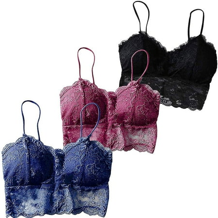 

YDKZYMD Women s Sports Bras Supportive Padded Longline V Neck Lace No Underwire Bra 3 Pack