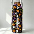 thumbnail image 6 of QWKLEAJ Halloween Pajama Pants Women Pumpkin Print Lounge Pants Drawstring Wide Leg Sleepwear Fall Holiday Loungewear Cozy Home Trousers Autumn Themed Bottoms Festive Nightwear, 6 of 6