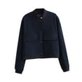 thumbnail image 3 of Chaqueta de primavera para mujer con bolsillos, estilo casual. Azul oscuro, 3 of 9