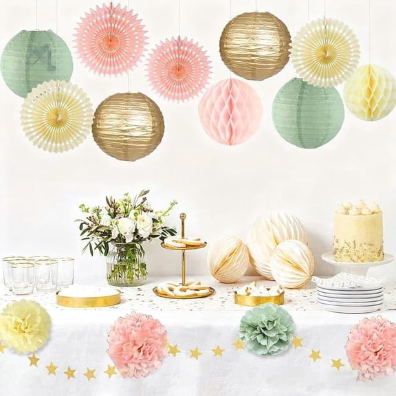 OTGFRF-Fiesta Party Decorations Featuring Lanterns,Bridal Shower Decorations, Birthday Party Decorations, Green Party Decorations to Olive Green Paper Pom Poms,15pcs,