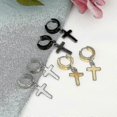 thumbnail image 2 of 3 Pairs Stainless Steel Clip On Hoop Earrings With Cross For Men Women, Non Piercing Silver Gold Black------Product code 60209, 2 of 5
