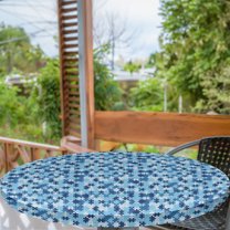 Ambesonne Game Pattern Fitted Round Tablecloth, Blue Monotone Style, 45"- 56" Diameter, Blue Night Blue Pale Blue