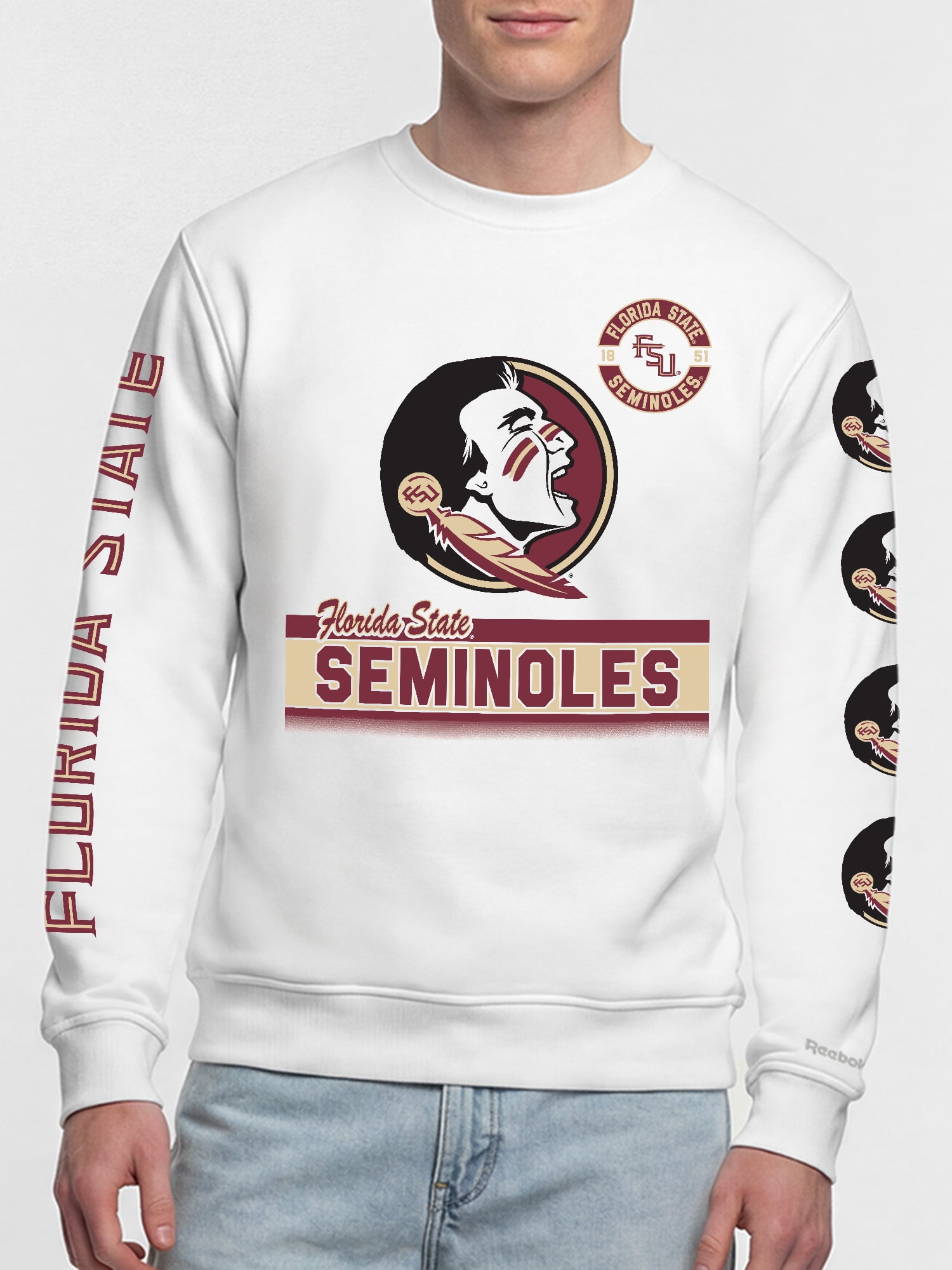 Florida State Seminoles Reebok Mens White Crew Sweatshirt