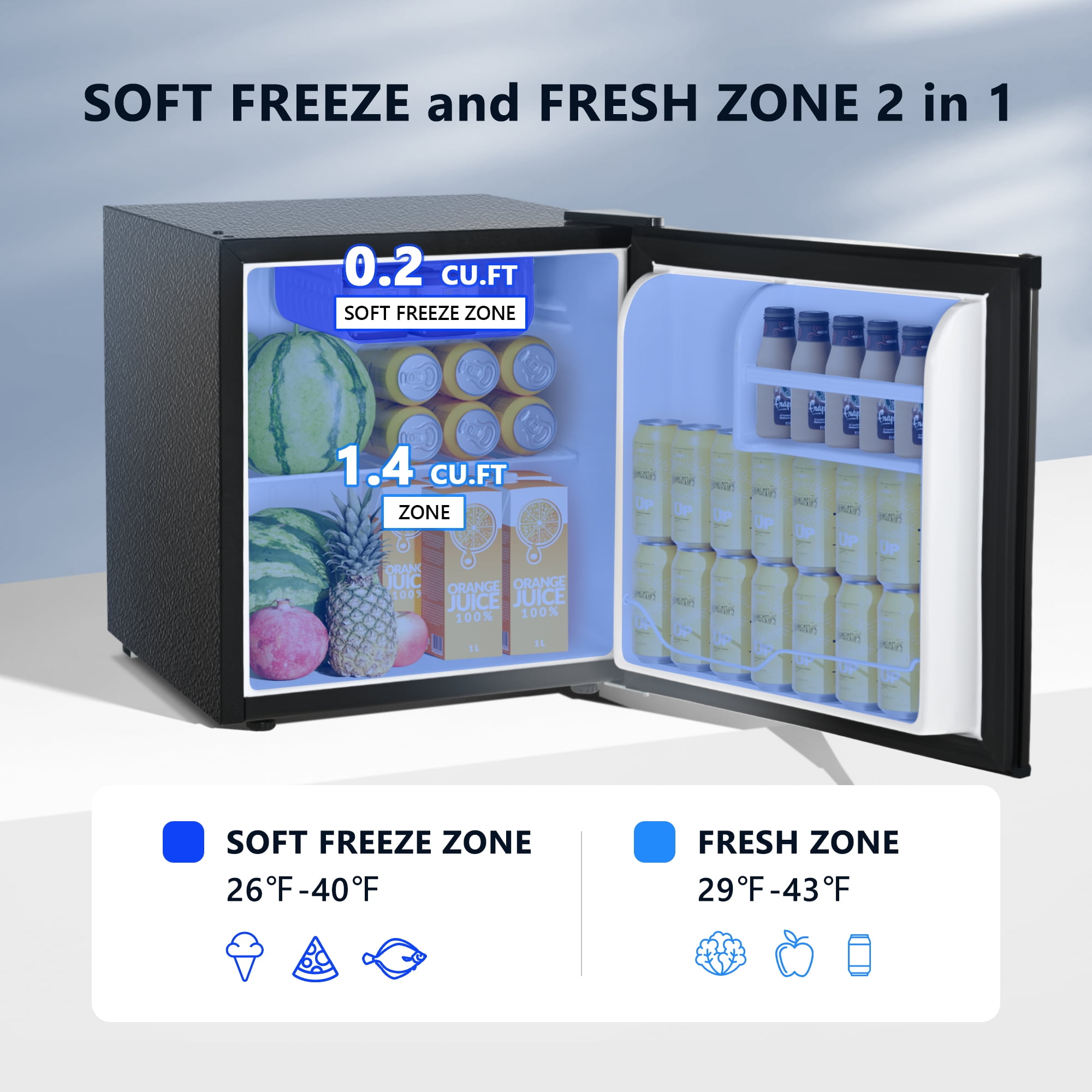 Simzlife 1.6 Cu.ft Mini Fridge with Freezer, Single Door Compact Designed Mini Refrigerator, Black