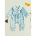 thumbnail image 4 of Suealasg Baby Girl Boy Velvet Bodysuits Lace Trim Doll Collar Long Sleeve Adorable Winter Romper, 4 of 9