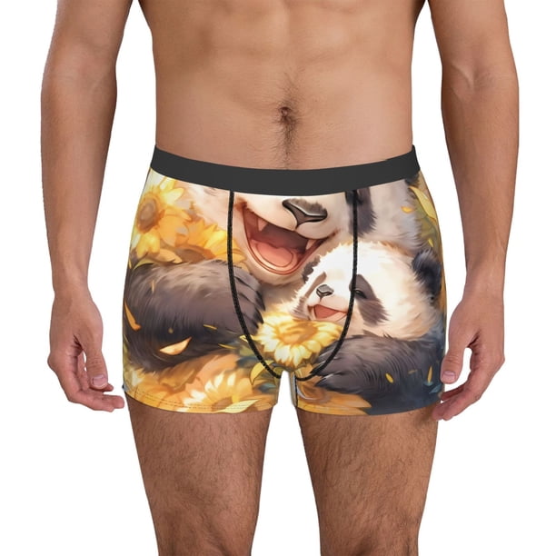 Balery Cute Panda Sunflower Calzoncillos bóxer para hombre, ropa interior de algodón suave y transpirable con cinturilla de nailon-Small