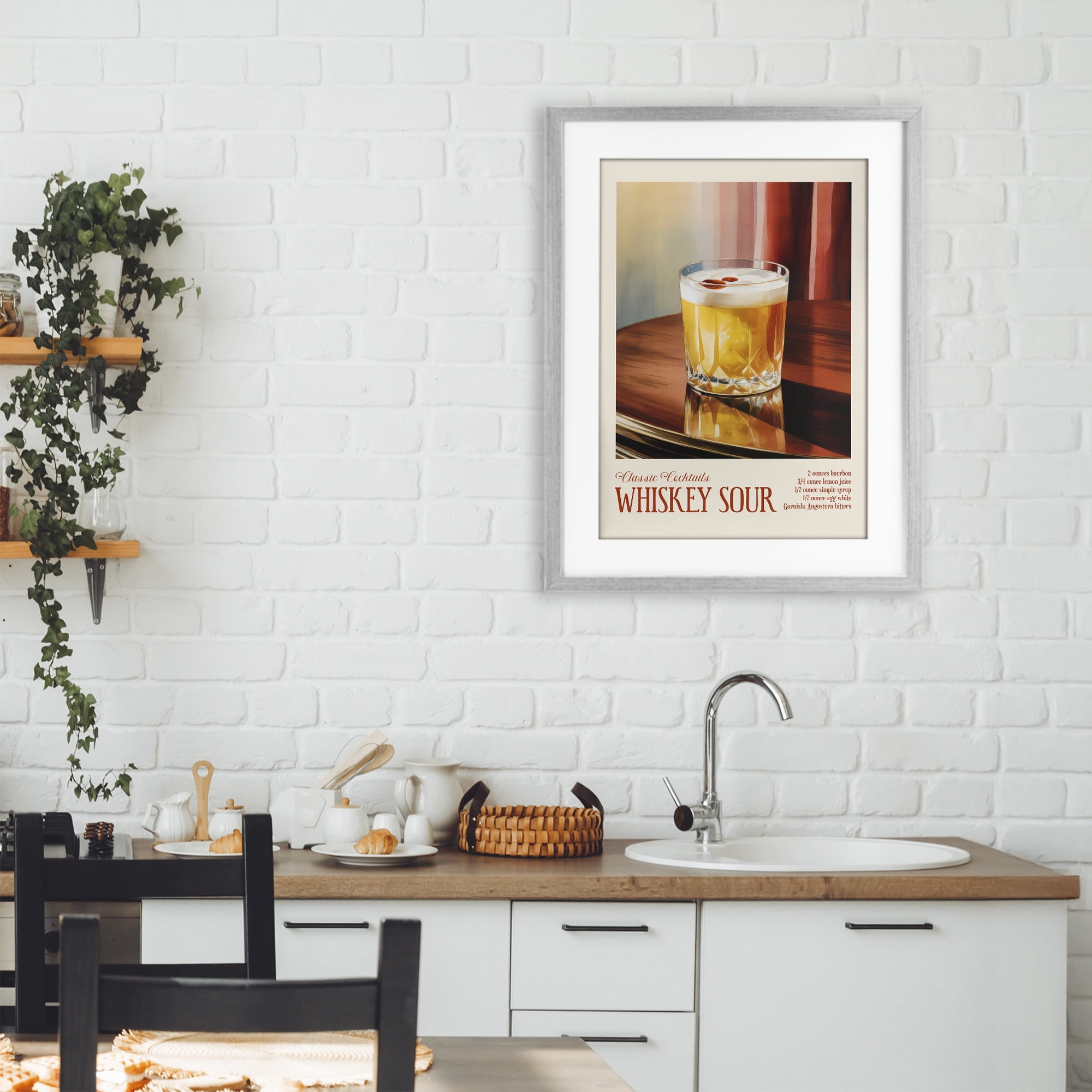 Stupell Industries Whiskey Sour on Table Gray Framed Print Under Glass, design by Andreas Magnusson