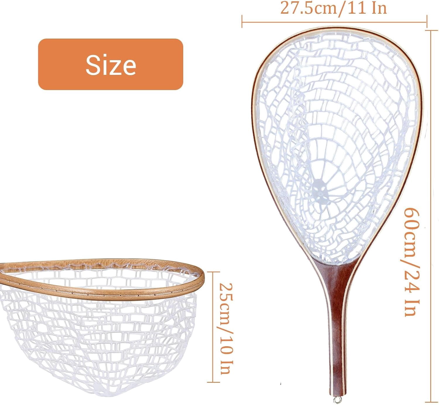 QinaQin Fly Fishing Landing Net,Soft Rubber Mesh Trout Net with Straight Handle Frame for Catch and Release,Gifts for Father Men,White Net