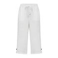 thumbnail image 5 of Nestiefly Cotton Capri Pants for Women Loose Fit Straight Leg Drawstring Elastic Waist Cropped Pant Casual Summer Linen Clothes White L, 5 of 7