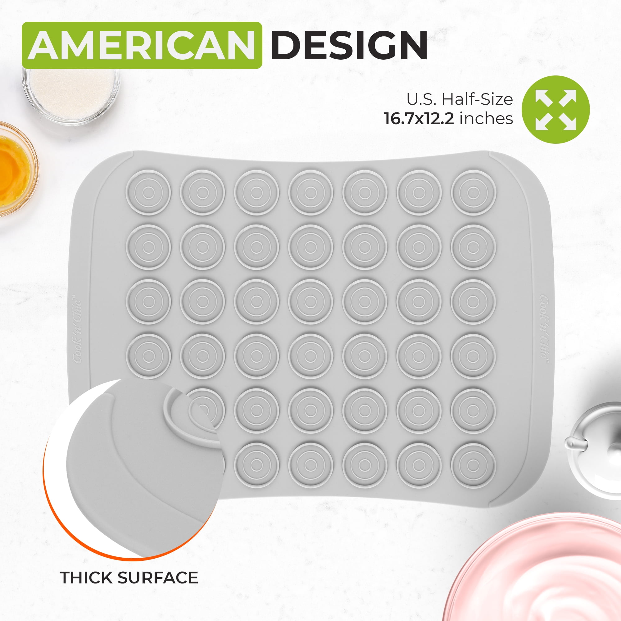 Professional Silicone Macaron Baking Mat - Thick Non-Stick Surface - Oven Microwave Dishwasher Freezer Safe - Reusable Sheet for Macarons, Meringues, Pastries - 42 Round Cookies by Cook'n'Chic