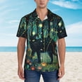 thumbnail image 2 of Balery Mystical Black Cat Fireflies Camisas hawaianas de manga corta para hombre, camisas playeras de corte holgado, camisas de vacaciones con botones,Medium, 2 of 7