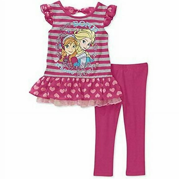 Disney Frozen Girl 2 PC Short Sleeve Ruffle Tunic Shirt Legging Set Size 4T