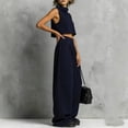 thumbnail image 5 of mihongmao Summer 2 Piece Sets For Women Dressy Club Outfits Women Turtleneck Sleeveless Crop Top 2 Piece Outfit Casual Loose Wide Leg Sweatpants Set With Pockets Navy L, 5 of 5