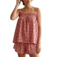 thumbnail image 2 of Women Gingham Two Piece Set Sleeveless Babydoll Tank Top and Plaid Shorts Pajama Set Sleepwear Y2k Summer Outfits Red L, 2 of 4