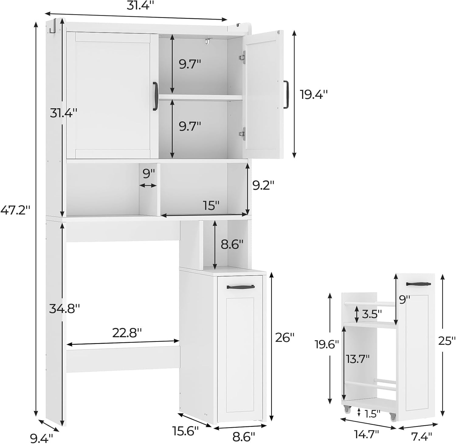 Over The Toilet Storage Cabinet with Pulley Small Bathroom Storage Cabinet