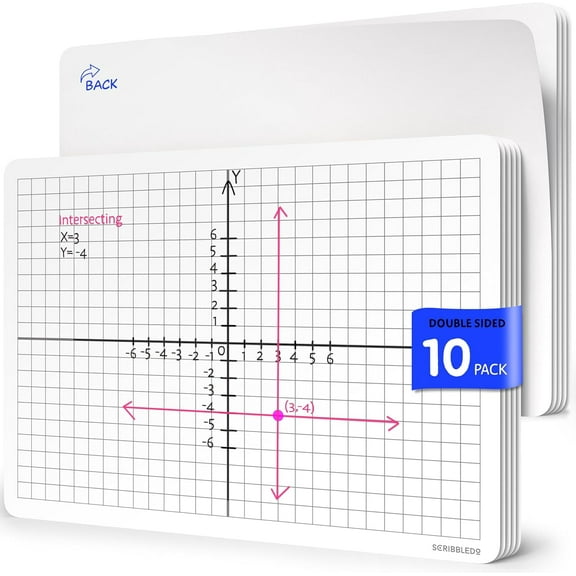 Scribbledo XY Graph Dry Erase Sheets, Grid Axis Board Math Manipulatives, 9” x 12”, 10-Pack