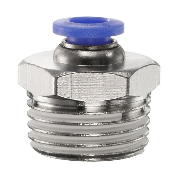 Uxcell Push to Connect Fitting 6mm Tube OD x 1/2" NPT Thread Male Straight Quick Connector Copper Air Line Hose Fittings for Industry Air System PC6-N04, Blue