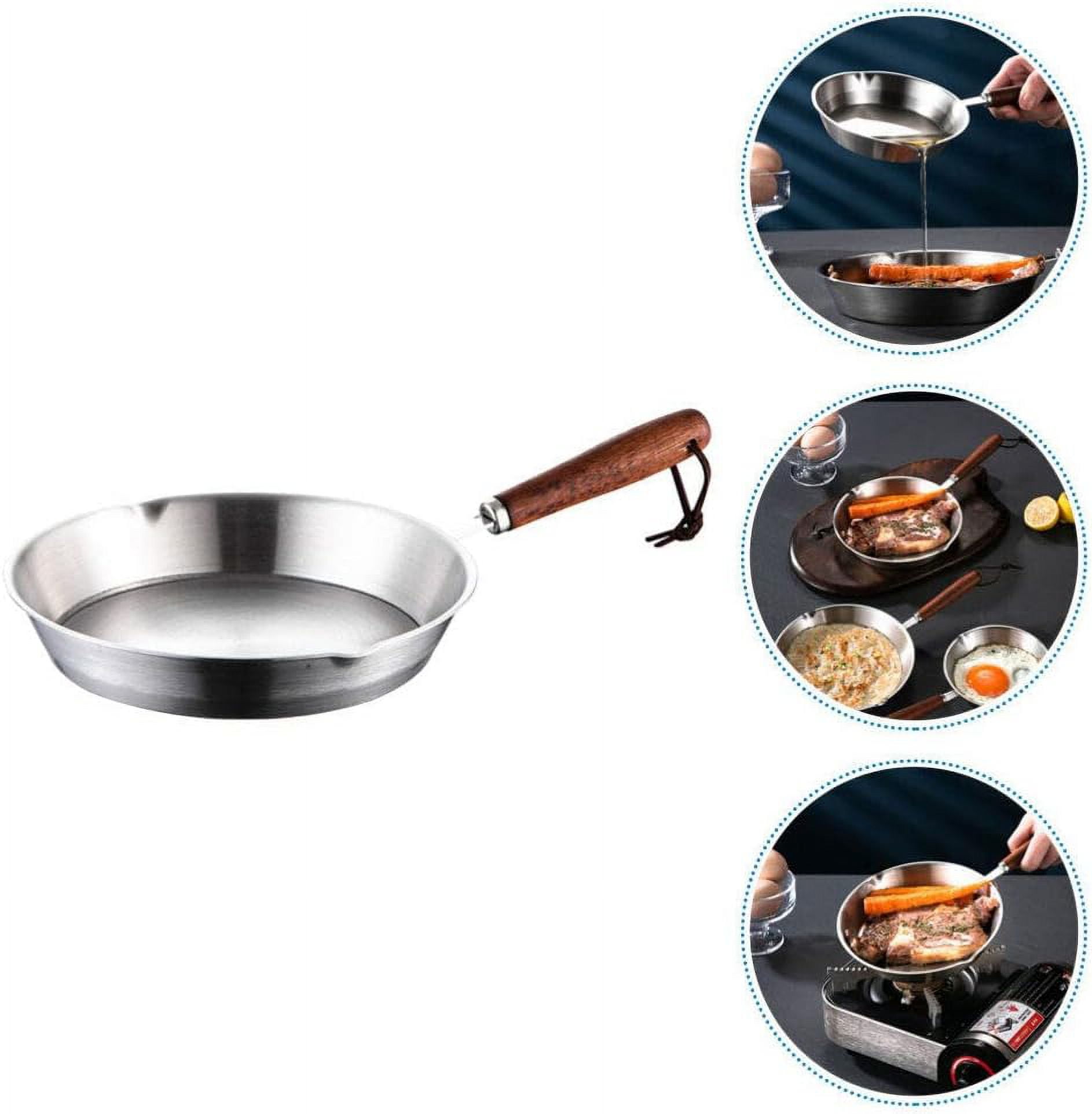 RAPOBRIX Mini Stainless Steel Fry Nonstick Pan – Non Stick One Egg Frying Pan with Solid Wood Handle, 6.3 Inch Cooking Use in the Oven, on the Stov...