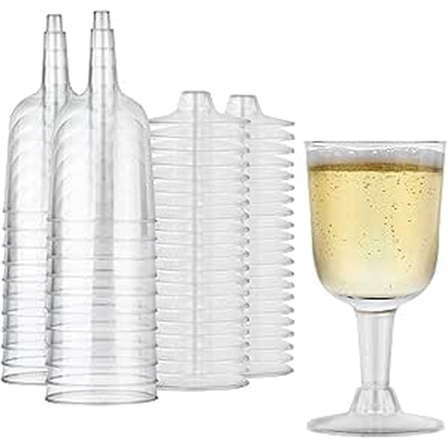 Copa de vino de plástico transparente de 5 oz (paquete de 20) - Libre de BPA y reciclable - Copa de vino irrompible - Vasos desechables y reutilizables para champán, postres, muestras de comida,