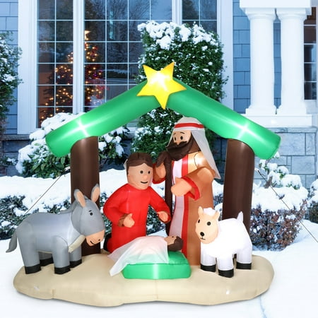 Nativity Inflatable Decoration, Seizeen Outdoor Christmas Decor with 8 Lights, Quick Assembly Pre-lit Xmas Decoration Inflatables for Door Yard Patio Party, 7FT