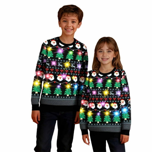 Christmas Sweaters Boys Round Neck Sweatshirts Long Sleeved Pullovers Santa Printed Red Holiday 3-14T