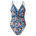 thumbnail image 4 of up to 60% off Gifts Usmixi One-Piece Swimsuits for Women Vintage Drawstring Tummy Control Bikini Bathing Suits Sleeveless V-Neck Western Print Swimwears Pink S, 4 of 7