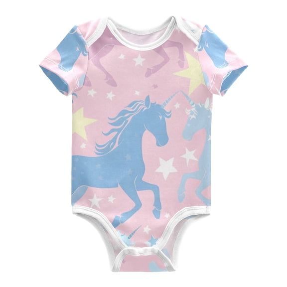 Dreamy Color Unicorns Stars Pure Cotton Bodysuit Short Sleeve Pajamas One-Piece Romper Unisex 3 Months