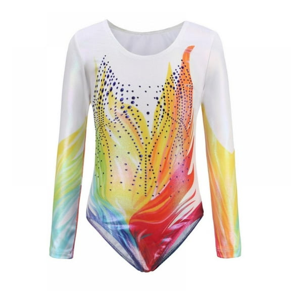 Kids Girls Gymnastics Bodysuit Ballet Leotard Dancewear Long Sleeve Tie-dyed Gym Suit Onesies Training Suit for Dance 5-12Y