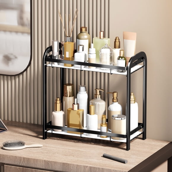 Bathroom Counter Organizer Sink Storage Shelf, ZZkhGO 3 Tier Iron Tray for Makeup Perfume Lotion, Vanity Shower Caddy Basket Stand for Restroom Decor