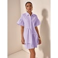 thumbnail image 6 of Purple Solid Front Button Ruffle Hem Short Sleeve Shirt Dress For Women, 6 of 7