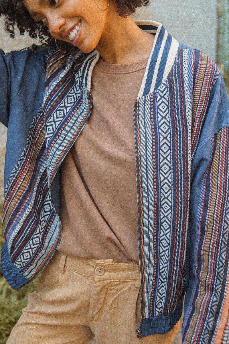 A Woven Jacket That Features Tribal Striped Accents - image 5 of 7