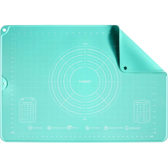 U-Taste Large Silicone Pastry Mat: 20inx16in Food-Grade Non-Stick Dough Rolling Baking Sheet, Non Slip for Kneading Prep Pizza, Fondant, Pie Crust with Clear Measurement and Raised Edges (Aqua Sky)