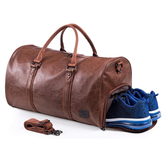 Bolsa de viaje de piel Seyfocnia impermeable Weekender Brown