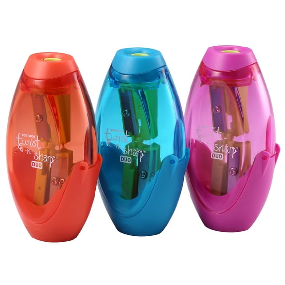 Bostitch Twist-n-Sharp Duo Pencil Sharpener, 3 Pack (Assorted Colors)