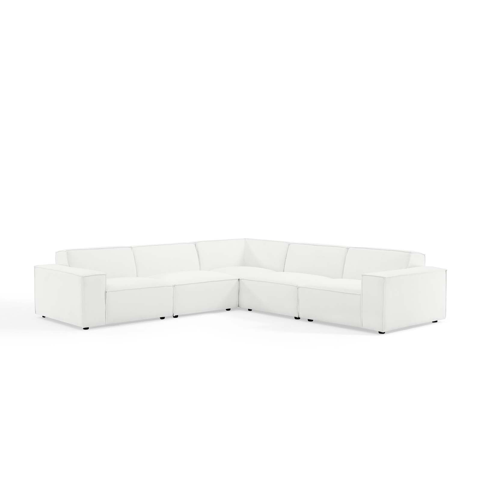 Luxe 5-Piece White Velvet Fabric Sectional Sofa with Ottoman