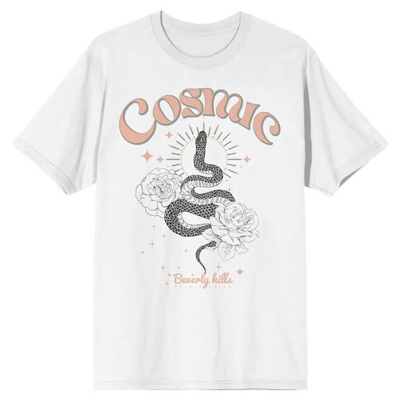 Cosmic Snake & Flowers Men's White Short Sleeve Crew Neck Tee-Medium