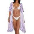 thumbnail image 3 of Xoenoiee Purple Lavender Print Kimonos for Women Casual Swimsuit Coverup Lightweight Boho Kimono Cardigans Open Front Cover Ups for Summer, 3 of 7